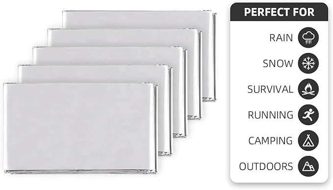 Emergency Survival Blanket, Mylar Thermal Blanket, Gigantic Space Blanket 82" x 63" (5)