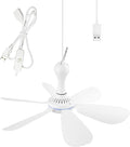 USB Powered Ceiling Fan Portable Canopy Fan with ON/OFF switch, 6 Blades Quiet Small DC USB Ceiling Fan Hanging Fan for Camping Cruise RV Tent Gazebo Bed Dormitory Home Room