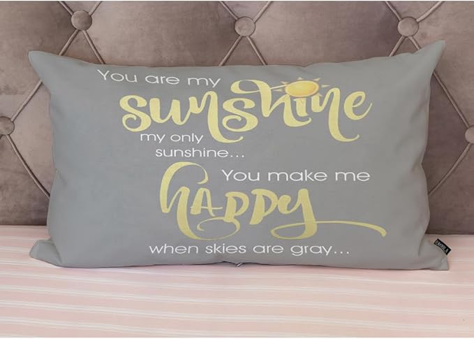 EKOBLA Motivational Phrase Pillow Cover You are My Sunshine Yellow On Gray with Words Cotton Linen Throw Lumber Pillow Case Cushion Cover Home Office Decorative 12x20 Inches