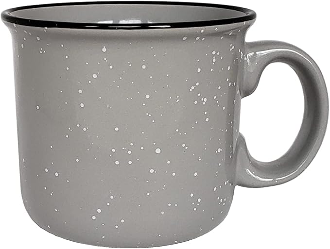 14oz Ceramic Campfire Coffee Mug (Set of 4), Gray with Speckled Finish - Durable Thick Walled Camping Style Cup for Outdoors or Home
