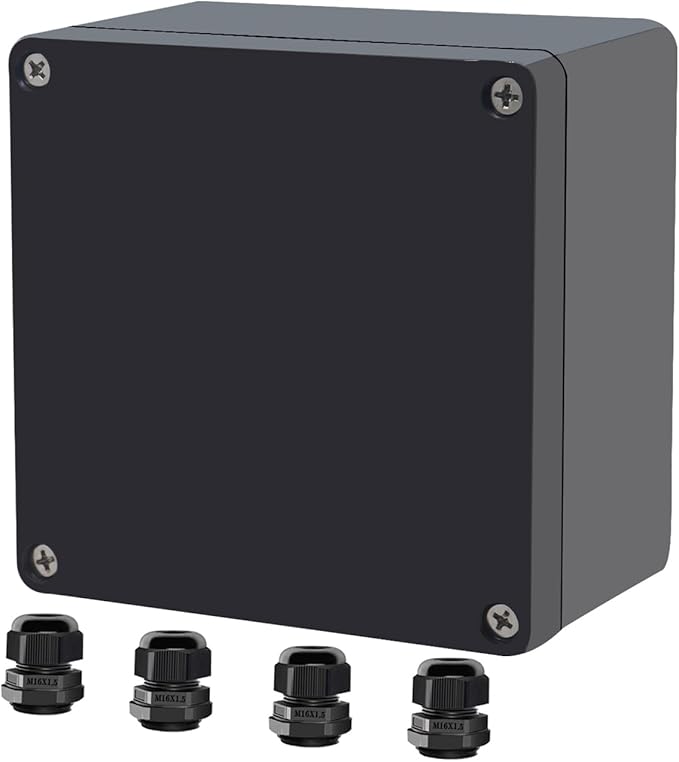 Project Box ABS Black Electrical Boxes IP65 Outdoor Waterproof Box Electronic Junction Box Power Enclosure with Cable Glands for DIY Project 4.72x4.72x2.95 inch (120x120x75mm)