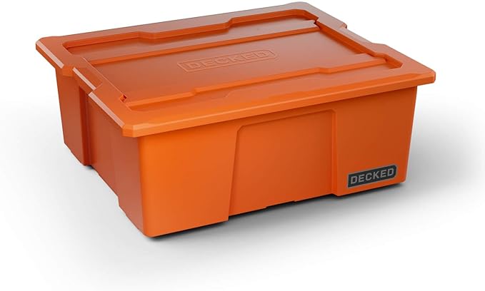 DECKED Payloader 32 L (1-Pack) - 75 lb Bin / 200 lb Lid Load Rated, Heavy-Duty Stackable Storage Bins, Fits Drawer System & Tool Box - Blaze Orange