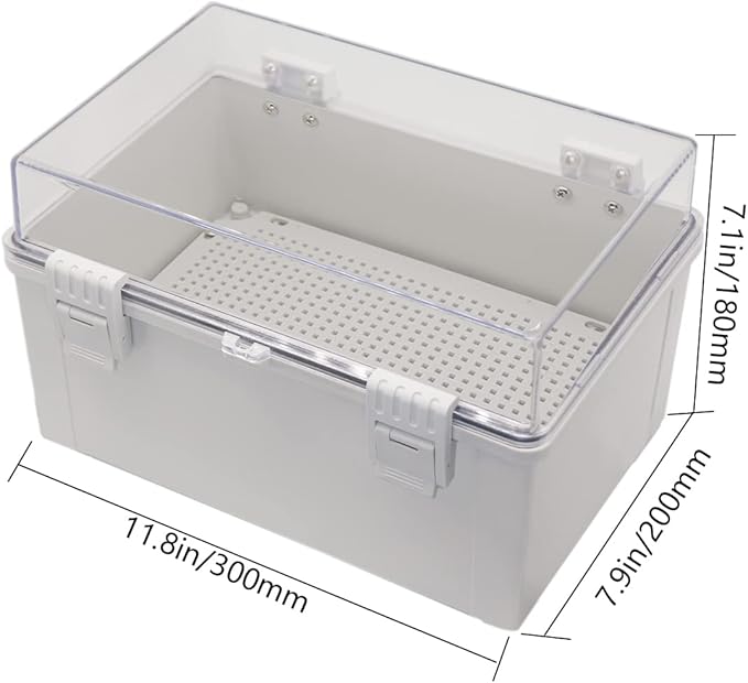 Zulkit Junction Box ABS Plastic Dustproof Waterproof IP65 Electrical Boxes Hinged Shell Outdoor Universal Project Enclosure Grey Clear Transparent Cover (11.8" x 7.9" x 7.1")
