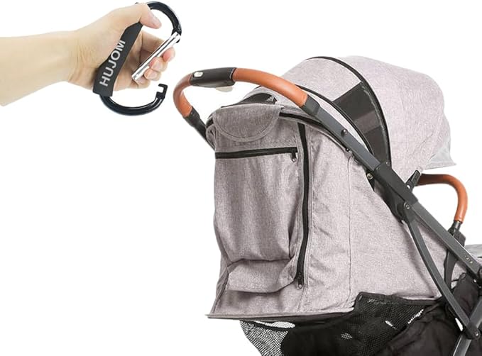 Stroller Hooks 2 Pcs Large Carabiner Clips for Hanging Diaper Bags, Purse Grocery, and Shopping Bags. Heavy Duty Universal Climbing Clips Best Mommy Accessories for Outdoor, Camping and Hiking.