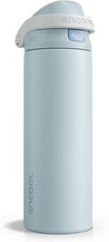 ENCOOL Leakproof Insulated Water Bottle with Straw Dual-Sip Water Bottle Bag-Safe Design for Work, Commute & Gym – Keeps Drinks Cold All Day, 24 oz, Frost Blue