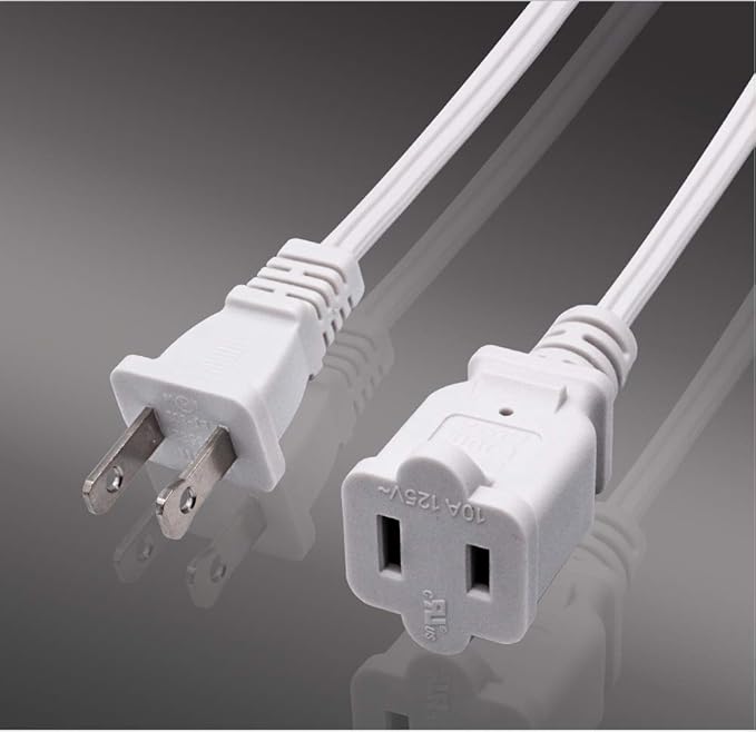 10FT 2 Prong Indoor Extension Cord,Thin White Extension Cords Male/Female Power Cable for Home Office Outdoor, 18/2 ETL Listed 10 FT Extension Cord