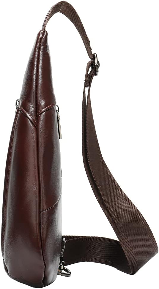 Leather Crossbody Sling Bag for Men Women Single Shoulder Chest Pack Backpack Outdoor Travel Camping Casual Daypack, Coffee