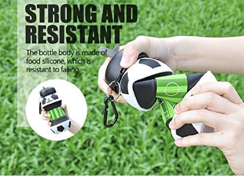 Collapsible Water Bottles with Carabiner Food Grade Sports Water Bottle for Gift Kids Folding Water Bottle for Hiking, GYM, School, Sports and Travelling 19Oz/550ml BPA Free (Soccer)