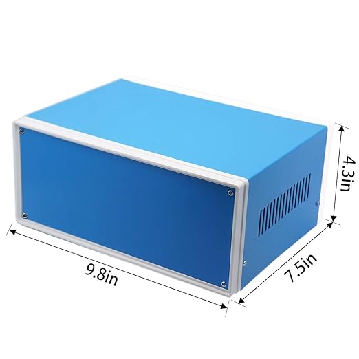 Zulkit Junction Box Blue Metal Project Box DIY Electric Enclosure Case Preventive Case Electrical Box 9.8 x 7.5 x 4.3 Inch
