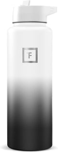 IRON °FLASK Camping & Hiking Hydration Flask with Straw, Wide Mouth Insulated Stainless Steel Sports Water Bottle - Day & Night 40 oz - Straw (1 Lid)
