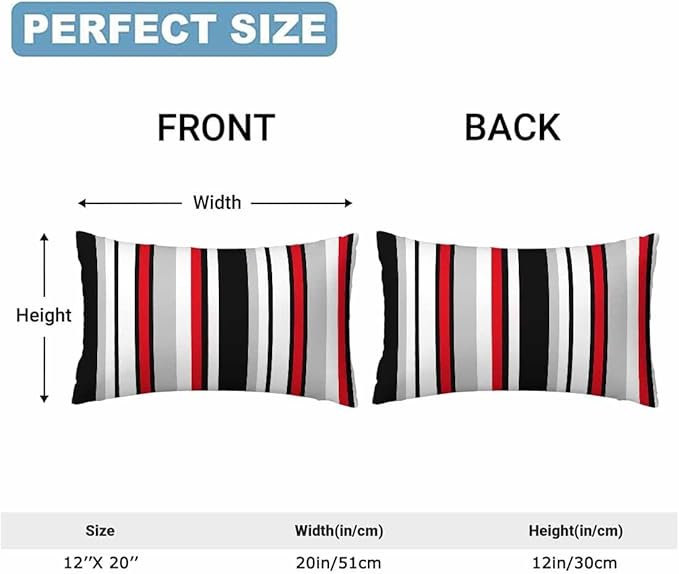 Vertical Lines Striped Pillow Covers 12 X 20 Black White Grey Red Watercolor Set of 2 Pillow Cases Velvet Outdoor Throw Cushion Pillowcases Decorative for Home Bed Sofa Couch Hotel