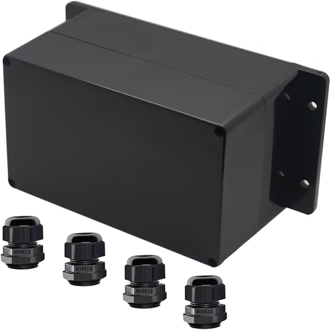 Project Box ABS Black Electrical Boxes IP65 Outdoor Waterproof Box Electronic Junction Box Fixed Ear Power Enclosure with Cable Glands for DIY Project 7.87 x 4.72 x 4.45 inch (200x120x113mm)