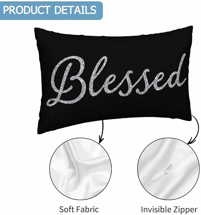 Bling Blessed White Throw Pillow Covers 12 X 20 Highlights Blessed Black Set of 2 Pillow Cases Velvet Outdoor Pillowcases Decorative for Home Bed Sofa Couch Hotel