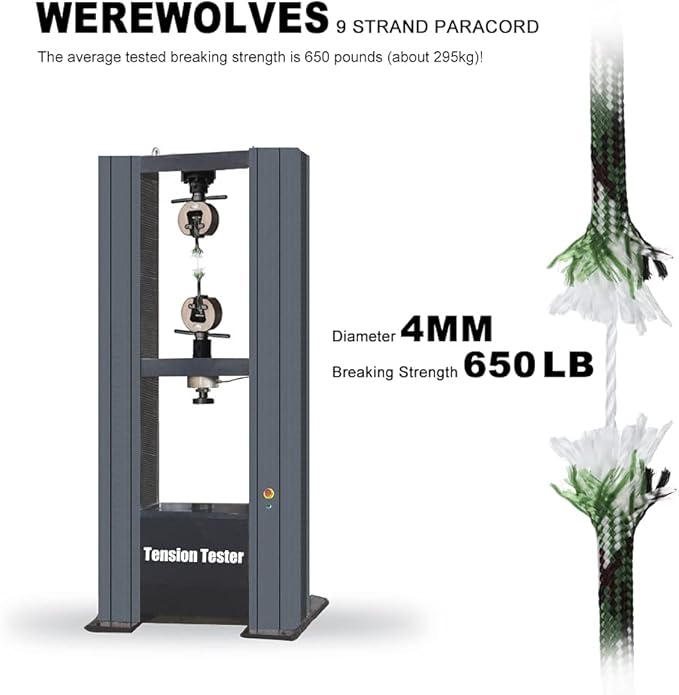 WEREWOLVES 650lb Paracord/Parachute Cord - 9 Strand Paracord Rope - 100', 200' Spools of Parachute Cord, Type III Paracord for Camping, Survival