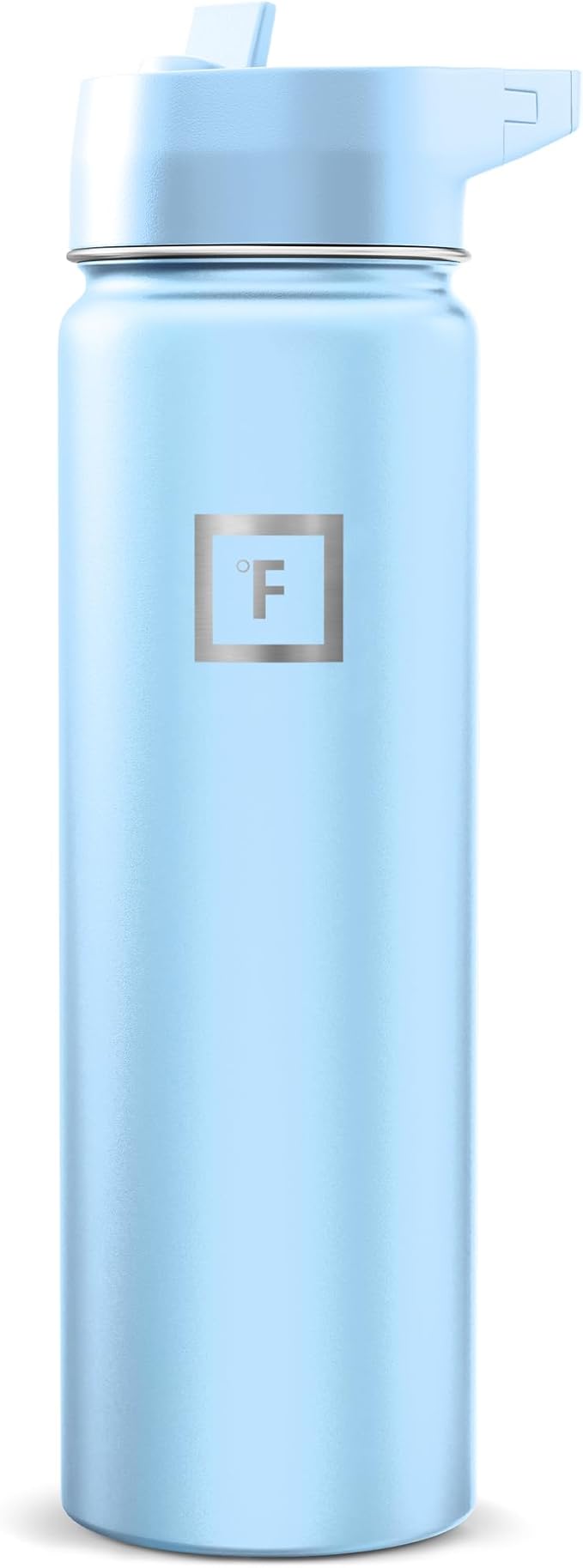 IRON °FLASK Camping & Hiking Hydration Flask with Straw, Wide Mouth Insulated Stainless Steel Sports Water Bottle - Morning Mist 24 oz - Straw (1 Lid)