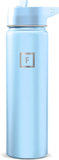 IRON °FLASK Camping & Hiking Hydration Flask with Straw, Wide Mouth Insulated Stainless Steel Sports Water Bottle - Morning Mist 24 oz - Straw (1 Lid)