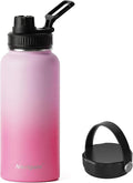 Navigate 32 oz Insulated Stainless Steel Sports Water Bottle with Spout & Handle Lids,Wide Mouth Water Jug with Double Walled Leak Proof Keep Cold for 24 Hrs Hot for 12 Hrs,Pink Gradient
