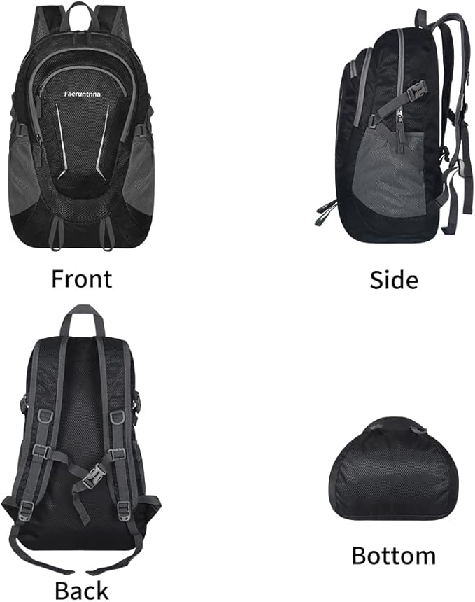 30L Large capacity Lightweight Packable Foldable Backpack，women and men Hiking backpack，Outdoors Travel Backpack (Black)
