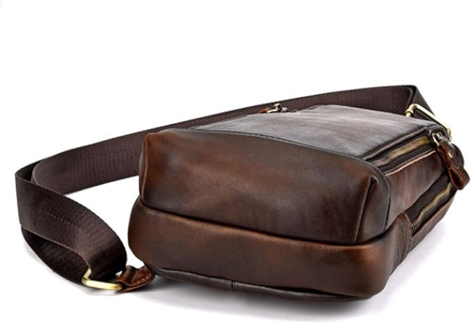 Hebetag Leather Sling Bag Crossbody Backpack for Men Women Outdoor Travel Camping Hiking Shoulder Chest Day Pouch Casual Vintage Sling Daypack Coffee