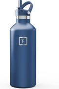 IRON °FLASK Camping & Hiking Hydration Flask with Straw, Narrow Mouth Insulated Stainless Steel Sports Water Bottle - Twilight Blue 32 oz - Straw (1 Lid)