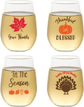 Set of 4 Shatterproof Designer 16 oz Plastic Wine Glasses MADE in the USA (THANKSGIVING)