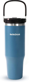 40 oz Insulated Stainless Steel Bottle with 2-in-1 Straw and Spout Lid, Water Bottle with Carry Handle Keep Cold 24H, Leak-Proof, Fits in Car Cup Holder, Travel, and School（Blue）