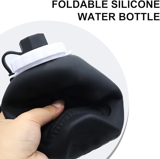 Collapsible Silicone Water Bottle 22oz/650ml, Skull Pattern Foldable Water Bottle, BPA-Free Leak-Proof Reusable Portable Drinking Bottle for Sports Travel Camping Outdoor, Black