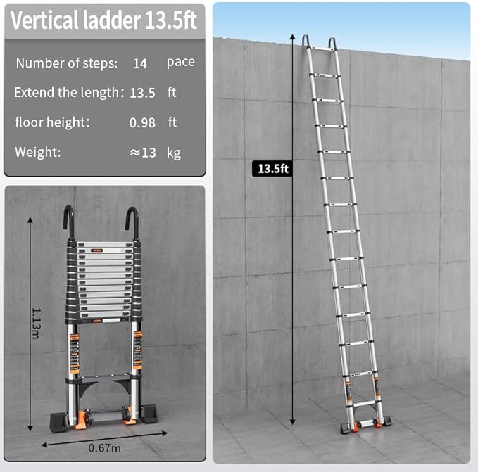 Telescoping Ladder,with Stable Hook and stabilizer barand,Extension Ladder, Heavy Duty 330lbs Max Capacity, Multi-Purpose Collapsible Ladder for RV or Outdoor Work (16.5FT/5.1M)