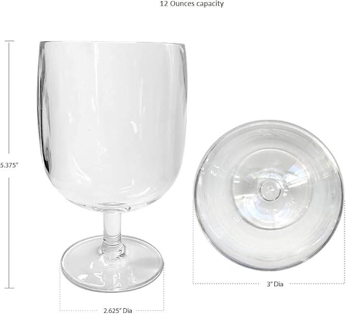 Lily's Home Unbreakable Plastic Wine Glasses Set of 8, 12 oz Shatterproof Stackable Tumblers, Reusable BPA Free Goblets for Indoor and Outdoor Use. Made in Taiwan (Clear)