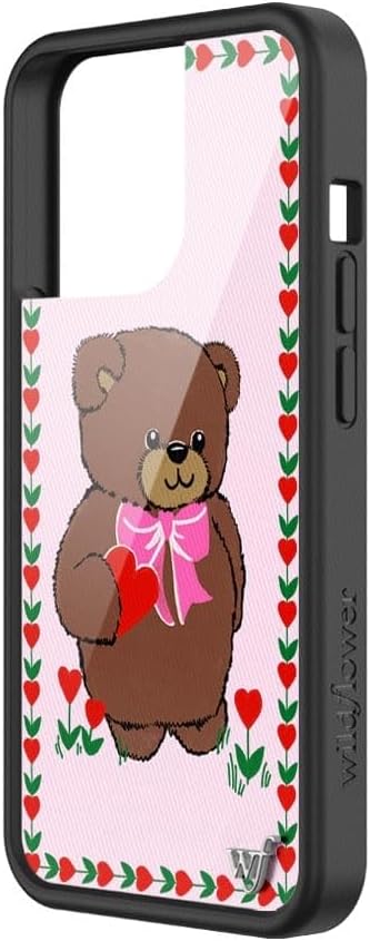 Wildflower Cases - Compatible with iPhone 13 Pro | Protective Black Bumper, 6.5ft Drop Test Certified, Women Owned Small Business | Pink Aesthetic Girly Animal | Guizio Collab - Teddy Bear