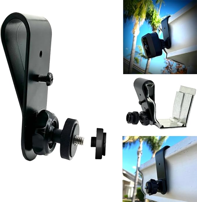 Rigid Rain Gutter Mount for Security Camera - Easy Install No Drill No Rust Design, 1/4-20" Thread Joint Holder (1 Pack,Black)-Compatible with Ring Stick Up Blink Outdoor Indoor 4th XT3 XT2 Camera