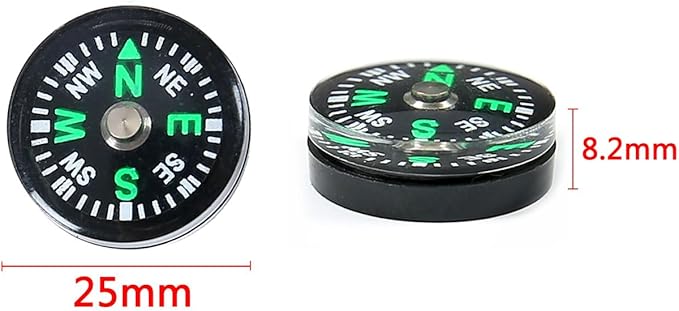 5 Pack Mini Pocket Compass 25mm – Survival Button Compass for Hiking, Camping, Boating & Outdoor Activities, Small Backpacking Navigation Tool for Paracord, Watch Band & Teens Adventure Gear