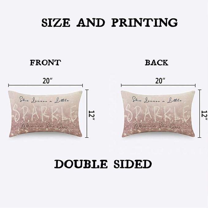 TKS MITLAN Sparkle Pillow Covers 12x20 Inch Glitter Pink She Leaves A Little Sparkle Wherever She Goes Decorative Throw Pillow Covers Cushion Case for Home Sofa Couch Decoration