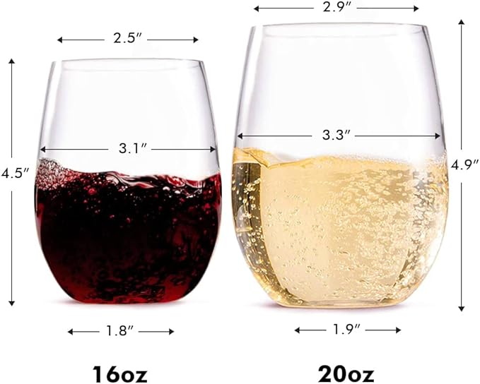 TaZa Outdoor Wine Glasses Stemless, 20oz Set of 2, Unbreakable Tritan Plastic Drinkware, Dishwasher Safe Reusable Glasses, Clear Shatterproof Glassware