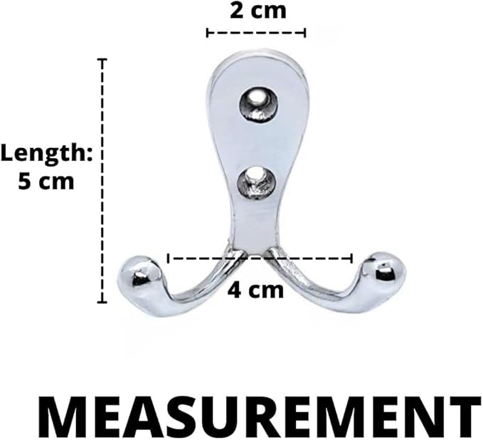 FAPBADRI Multipurpose Hooks, Used to Hang Clothes, Bags, Coats, Curtain Hold Backs, Keys, Colour - Silver, Material - White Metal, Screws and Wallplugs Included, Pack of 4 Pieces