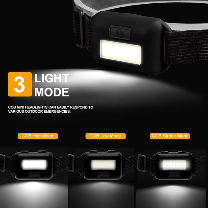 8 Pack Led Headlamp for Adults and Kids, 1.1oz/31g COB Flood Light Ultra Bright Head Lamp with 3 Modes 24 AAA Batteries, Waterproof Work Flashlight for Family Camping Running Reading Hiking