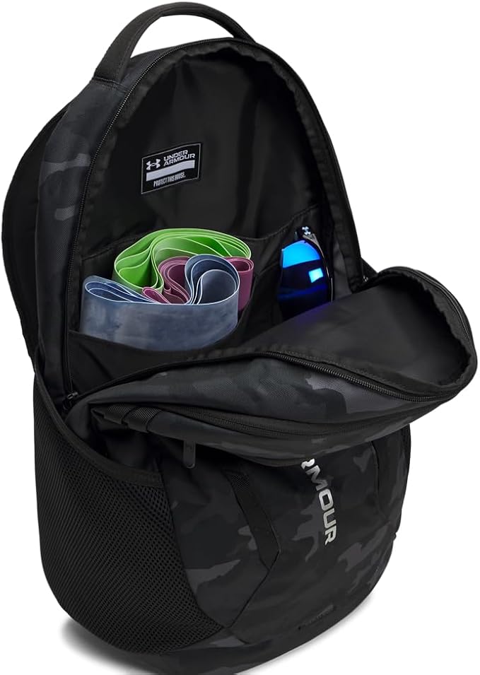 Under Armour Unisex Hustle 6.0 Backpack, (007) Black/Black/Metallic Silver, One Size Fits Most