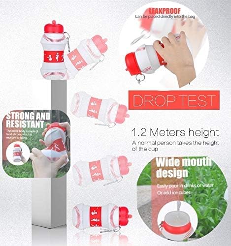 Clip-On Collapsible BPA-Free Silicone Baseball Water Bottle for Kids, 19 Oz. Size