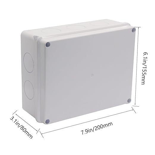 Junction Box Dustproof Waterproof IP65 ABS Plastic Electrical Boxes, Indoor & Outdoor Electrical Power Cord Enclosure Universal Project Box DIY Case White 7.9 x 6.1 x 3.1 inch (200x155x80mm)