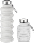 Baderke Collapsible Water Bottles 17oz Travel Sports Portable Water Bottle with Portable Buckle Silicone Lightweight Reusable Leakproof for Camping Hiking Yoga Outdoor(Gray White)