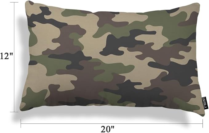 EKOBLA Decorative Pillow Cushion Covers Camouflage Pattern Military Combat Woodland Square Throw Waist Pillow Case Cushion Cases for Sofa Bedroom Living Room 12x20 Inches, Green Black