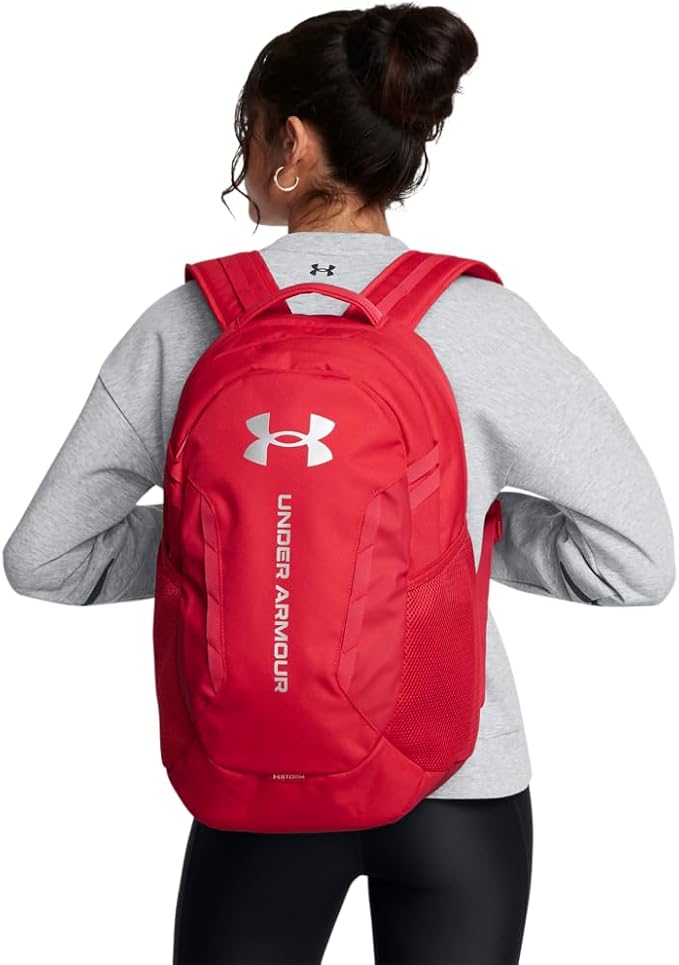 Under Armour Unisex-Adult Hustle 6.0 Backpack, (600) Red/Red/Metallic Silver, One Size Fits Most