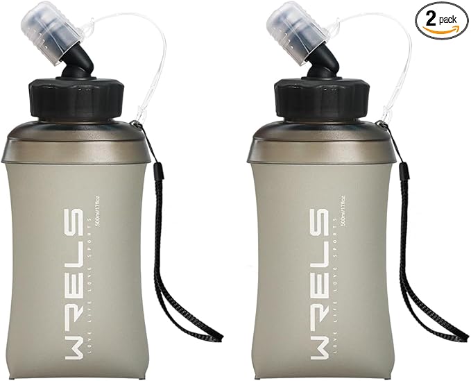 WRELS 350ml/500ml TPU Soft Water Bottles BPA Free Collapsible Soft Flask with Widen Mouth for Running Vest Lightweight Foldable Water Bottle for Running Marathon Trail Hiking