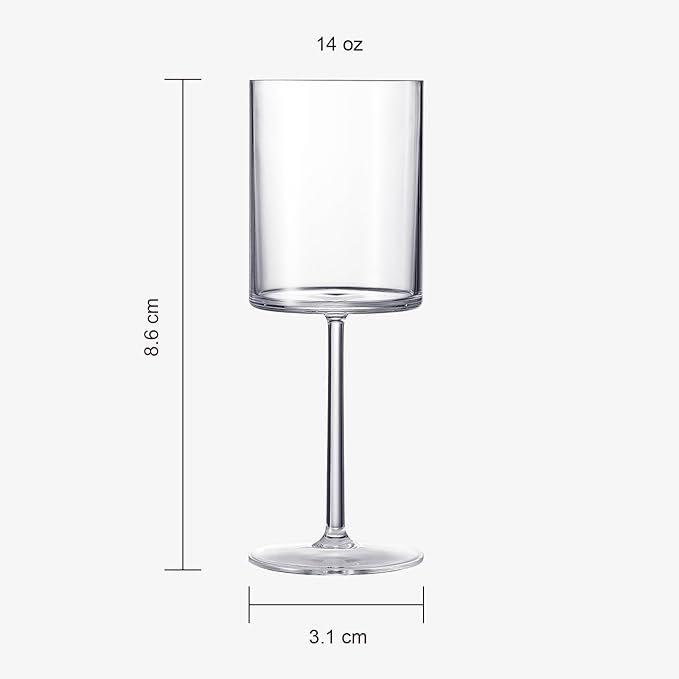 Unbreakable Stemmed Square Tritan Acrylic Wine Glasses European Style | Set of 4 | 100% US Drinkware, 18 oz Dishwasher Safe Clear Color Shatterproof BPA-free plastic, Floating Pool, Indoor and Outdoor