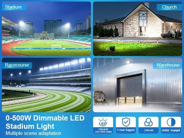 75000LM Dimmable Led Stadium Flood Light 3000W Equivalent Super Bright 0-500w Led Arena Lights 100-277v 5000k Yoke Mount Ip66 Waterproof Outdoor Wall Light Commercial for,Yard,Barn,Court