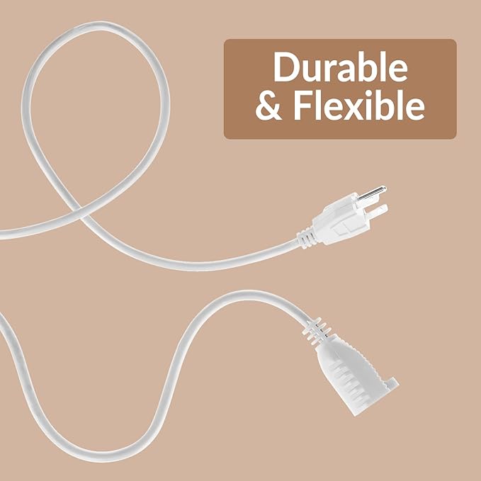 Heavy Duty Extension Cord/Wire Power Cable, Indoor, 16/3, Single Outlet, 6 Feet, UL Listed, White