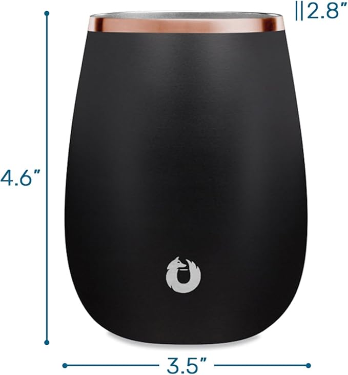 SNOWFOX Premium Vacuum Insulated Stainless Steel Grand Pinot Wine Glass, Chilled Wine Stays Icy Cold, Stemless Cocktail Glasses, Elegant Home Entertaining, Classic Barware, 12oz, Black
