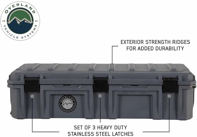 Overland Vehicle Systems 40100021 Dark Gray 117 QT Dry Box Storage with Drain and Bottle Opener | Waterproof Seal | Heavy-Duty Latches and Nylon Handles | Keeps Gear Safe, Dry and Organized
