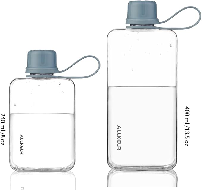 Portable Flat Water Bottle,BPA Free Reusable Tritan Plastic Travel Water Bottle Cup,Lightweight Leakproof Slim Water Bottles Fits Purse,Backpacking,Hiking (Blue, 13.5 oz)