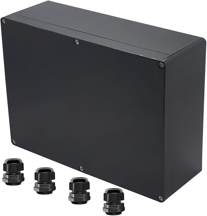 Project Box ABS Black Electrical Boxes IP65 Outdoor Waterproof Box Electronic Junction Box Power Enclosure with Cable Glands for DIY Project 11.42 x 8.27 x 3.94 inch (290x190x100mm)